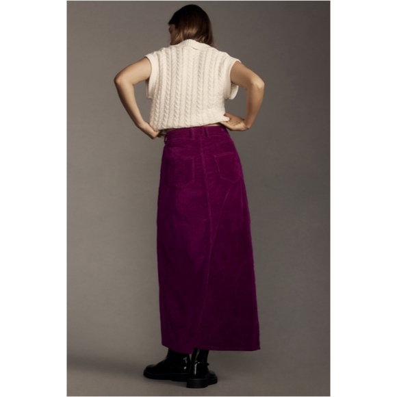 Pilcro Anthropologie The Madi Front-Slit Corduroy Skirt Violet Nwot - Picture 4 of 9